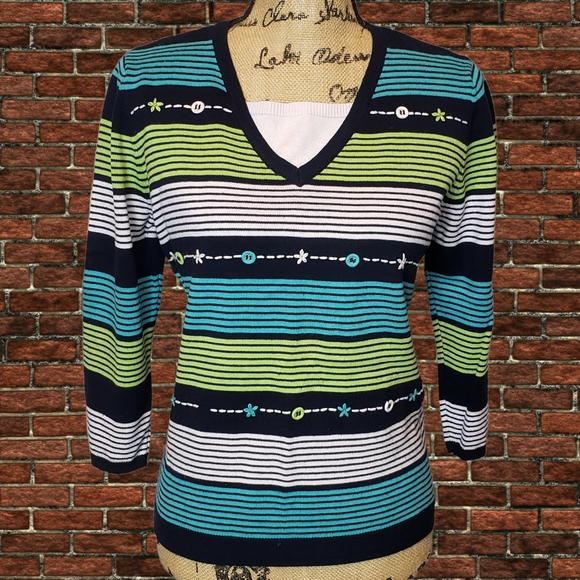 Alfred Dunner Navy Striped Sweater - Picture 2 of 6